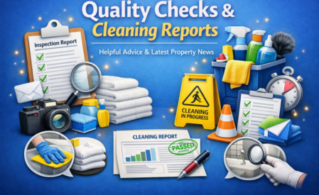 Property owner booking a cleaning service on a laptop portal