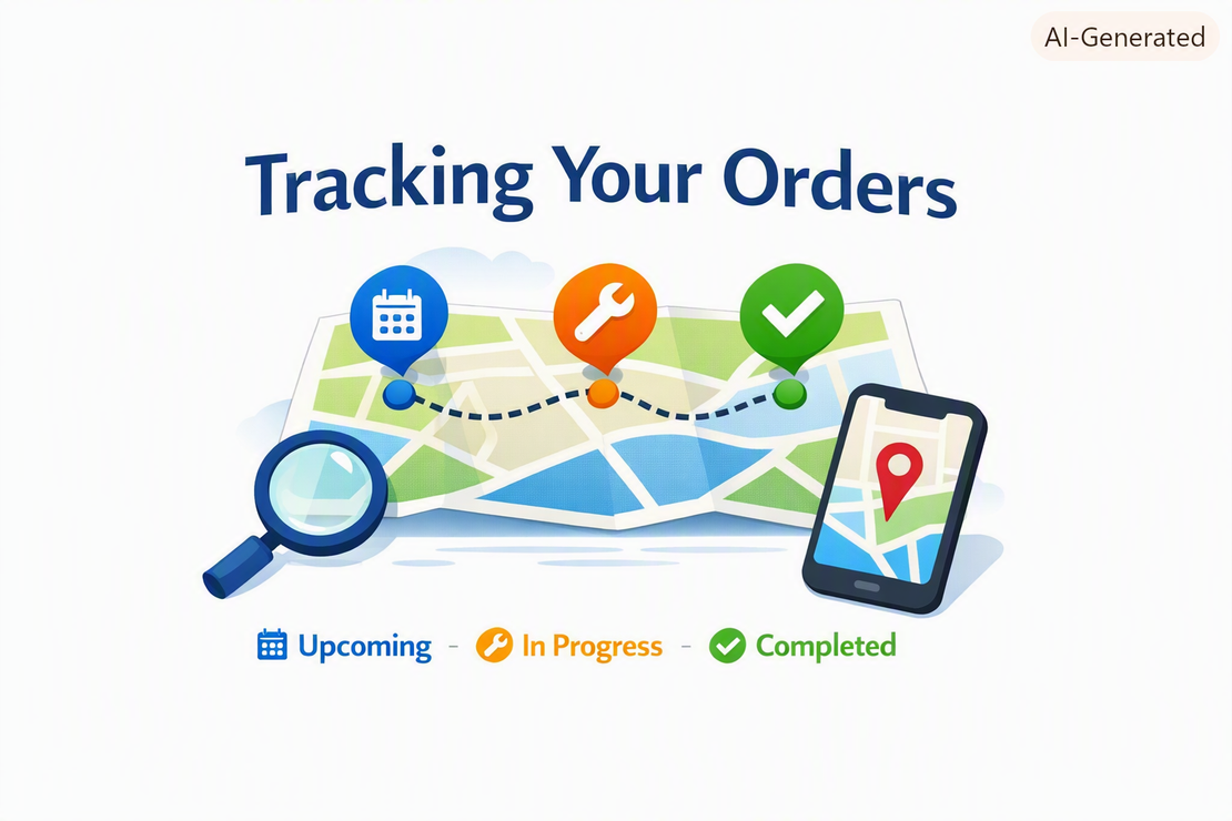 Service order history displayed on an online dashboard