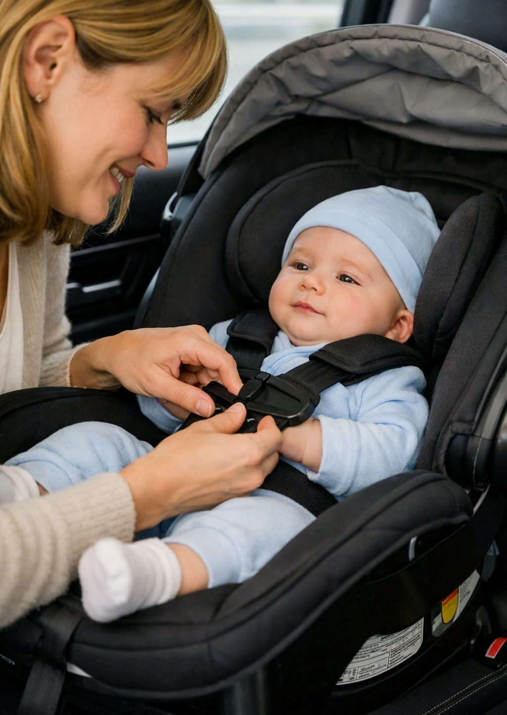 Child seat fitted inside an airport transfer vehicle