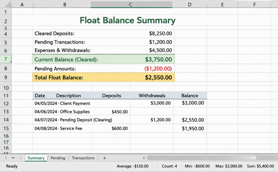 Property owner checking their float balance on an online dashboard