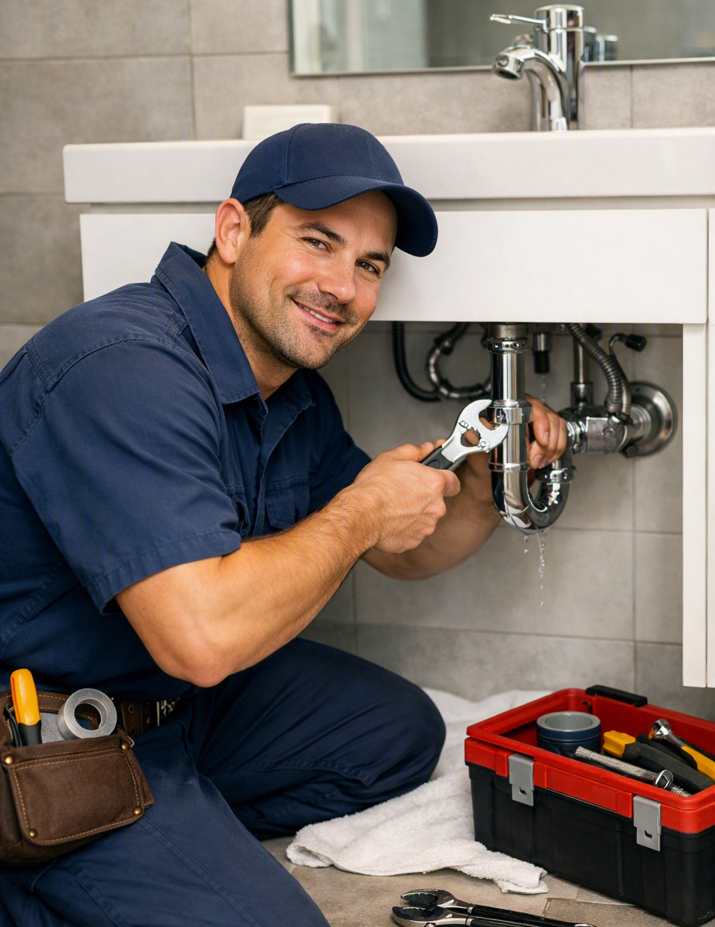 Technician carrying tools to perform apartment maintenance