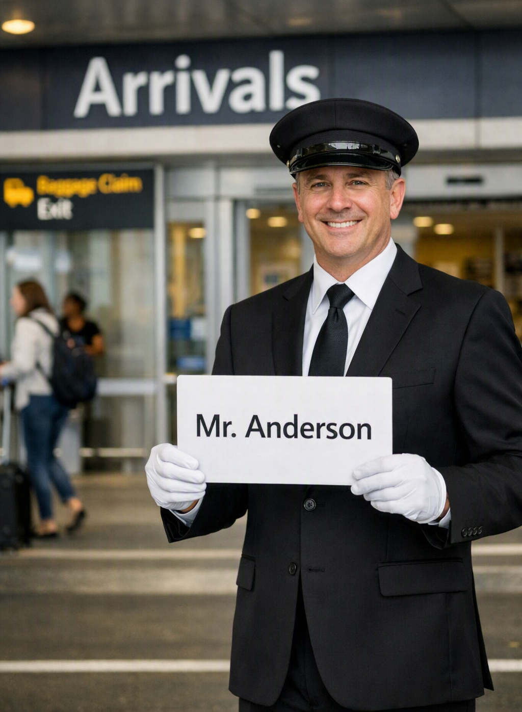 Driver holding a name sign at airport arrivals