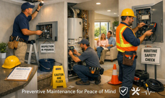 Maintenance technician carrying out a routine inspection in an apartment
