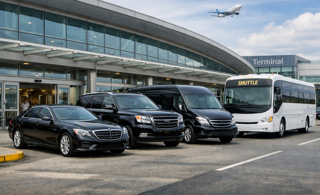 Line of transfer vehicles including minibus and car
