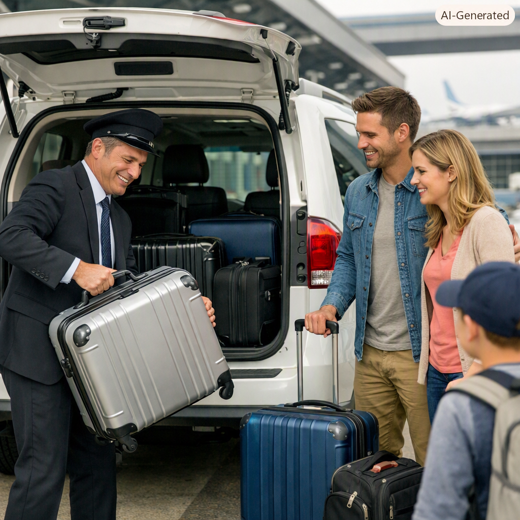 Driver waiting with a private transfer vehicle at the airport